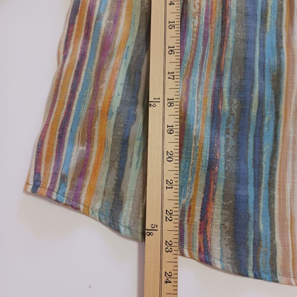 Multicolor Striped Blouse Crochet Trim Size Medium Boho Bohemian Artsy - Picture 10 of 11